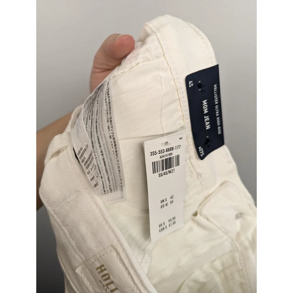 Hollister Women's Ultra High Rise Mom Jeans 4S White Vintage Stretch Denim W27S‎